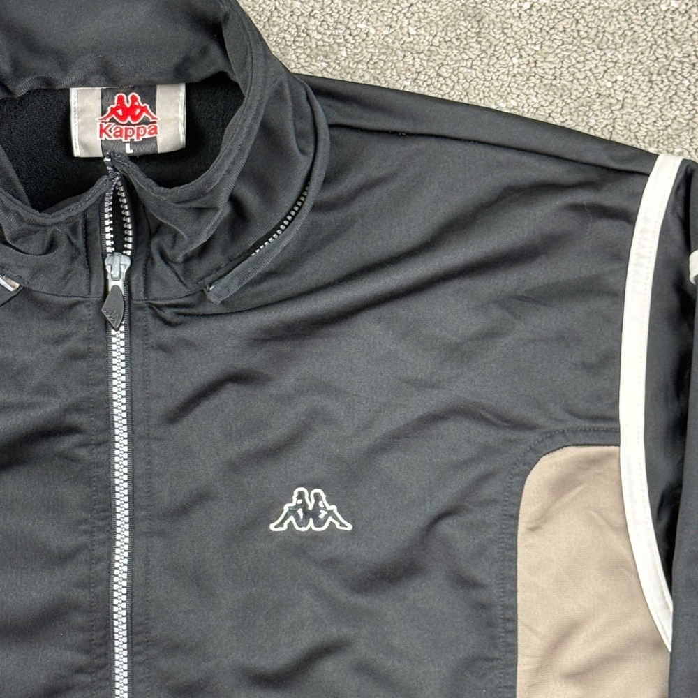 Vintage Kappa Track Jacket Mens L Black Gray Colorblock Full Zip 90s Y2K Sporty